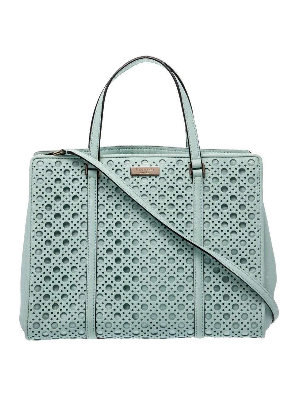 Kate Spade Robbins Egg Blue Caning Design Shoulder Bag w/ Crossbody EUC